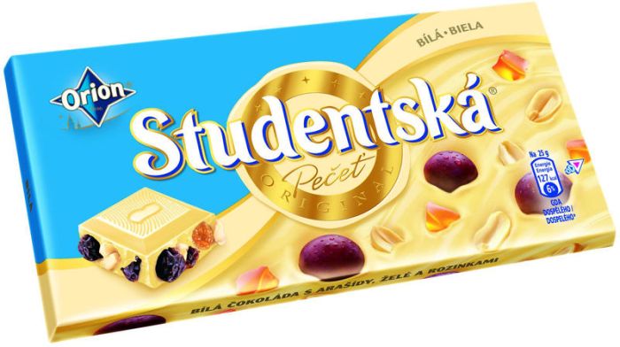 Studentska White Chocolate with Raisins, Jelly Pieces and Peanuts - 180g